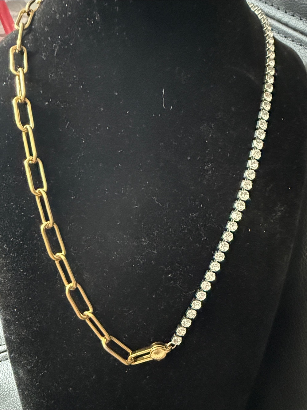 Waterproof Two-Tone Gold Link and Clear Crystal Necklace
